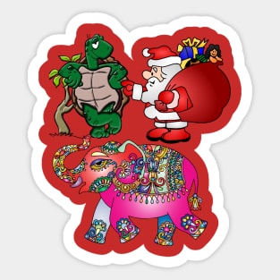 Santa Shirt Funny Christmas Elephant Turtle Gift Party Present Sticker